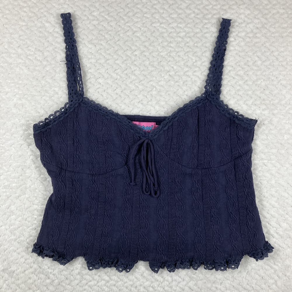 Edikted Babydoll Crop Tank Top Large Festival Whimsical Y2K Fairy‎ Lace Bow